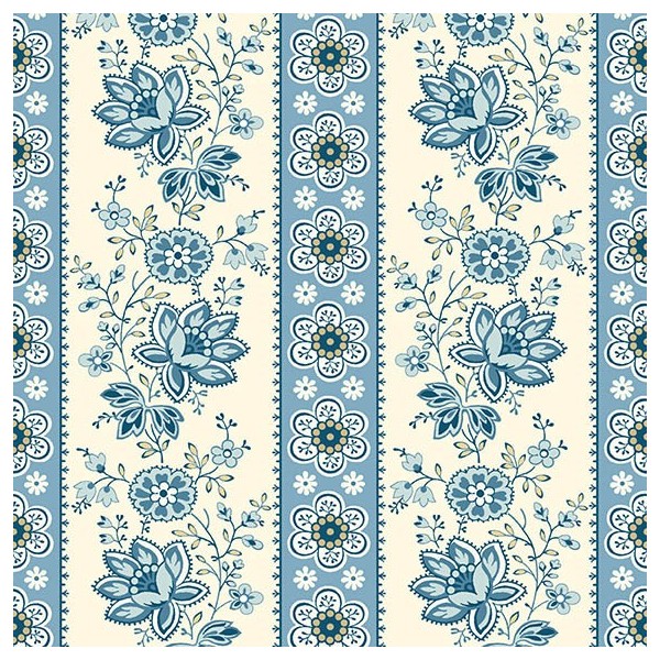 Tissu Fantaisie - Perfect union - Bandes fleuries bleues