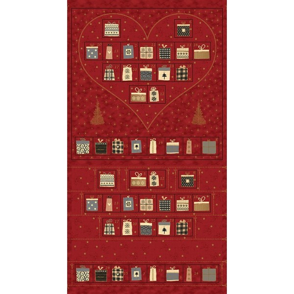 Tissu Noël - Magic christmas rouge - Calendrier de l'avent