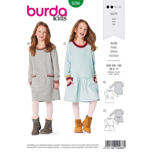 Patron Burda 9286 - Robe fille façon tee-shirt à bordures