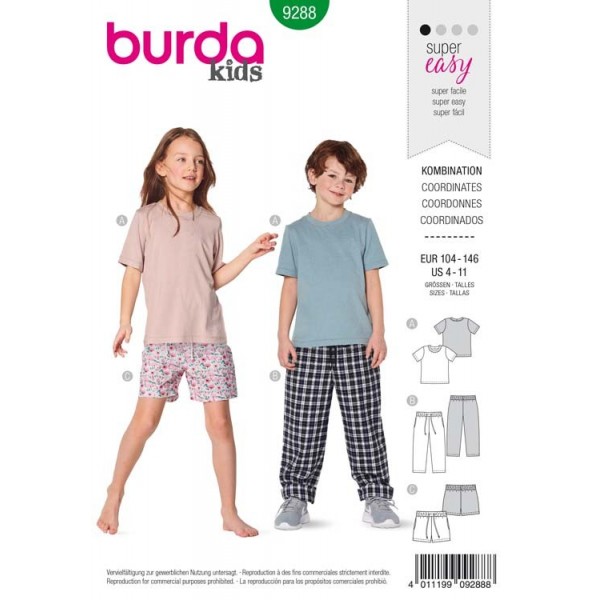 Patron Burda 9288 - T-shirt, pantalon, short