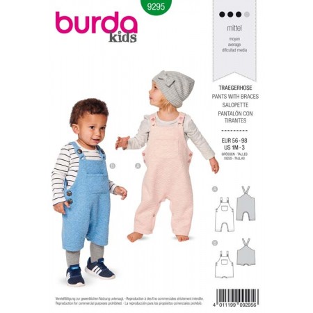 Patron Burda 9295 - Salopette bébé à bretelles