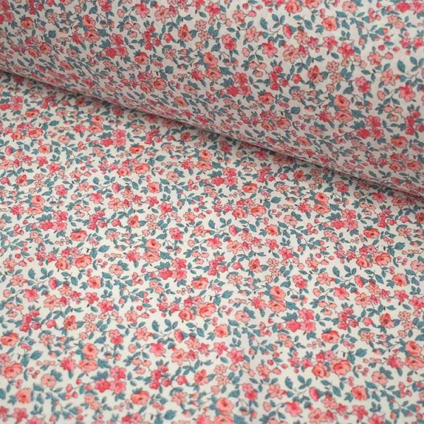 Tissu popeline coton - Leonie corail