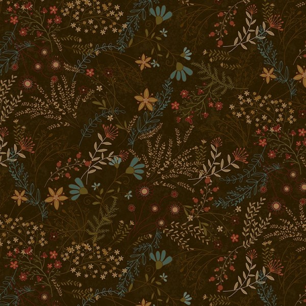 Tissu fantaisie - Best of days - Floral fond marron
