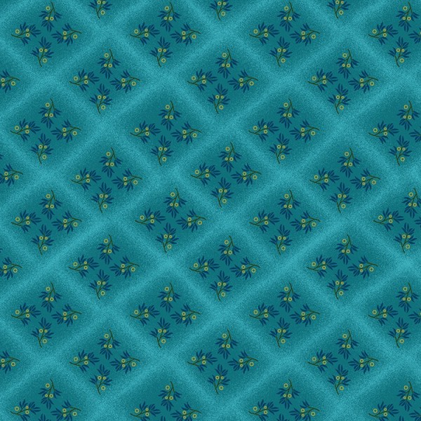 Tissu fantaisie - Far horizons - 4 bouquets fond quadrillé bleu