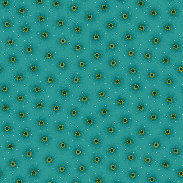 Tissu fantaisie - Far horizons - Soleil vert fond turquoise