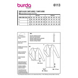 Patron Burda 6113 - T-shirt ou robe manche longues, col en V