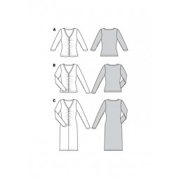 Patron Burda 6113 - T-shirt ou robe manche longues, col en V