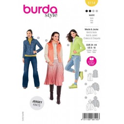 Patron Burda 6114 - Veste, gilet col montant ou à capuche