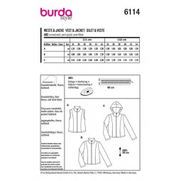 Patron Burda 6114 - Veste, gilet col montant ou à capuche