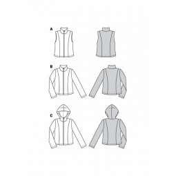 Patron Burda 6114 - Veste, gilet col montant ou à capuche