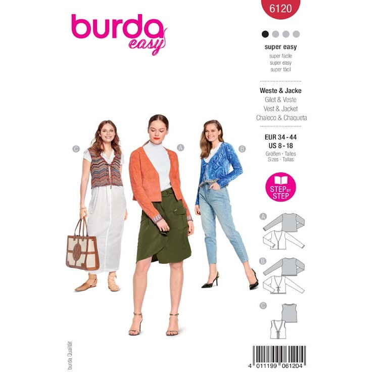 Patron Burda 6120 - Veste, gilet col en V