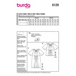 Patron Burda 6129 - Robe ou tunique à fronces