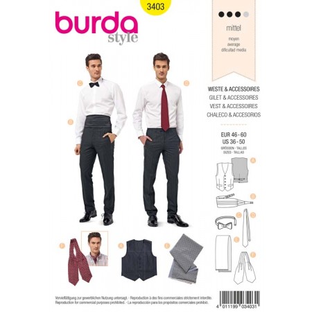 Patron Burda 3403 - Gilet homme à poches à pattes