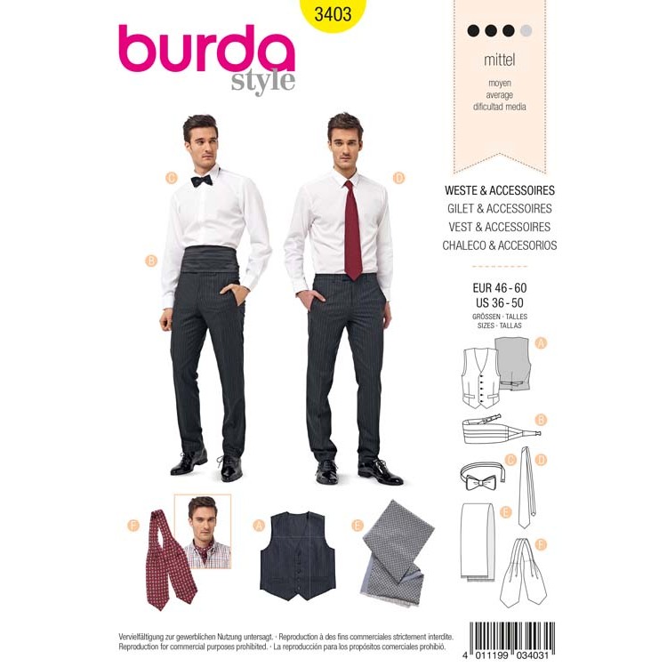 Patron Burda 3403 - Gilet homme à poches à pattes