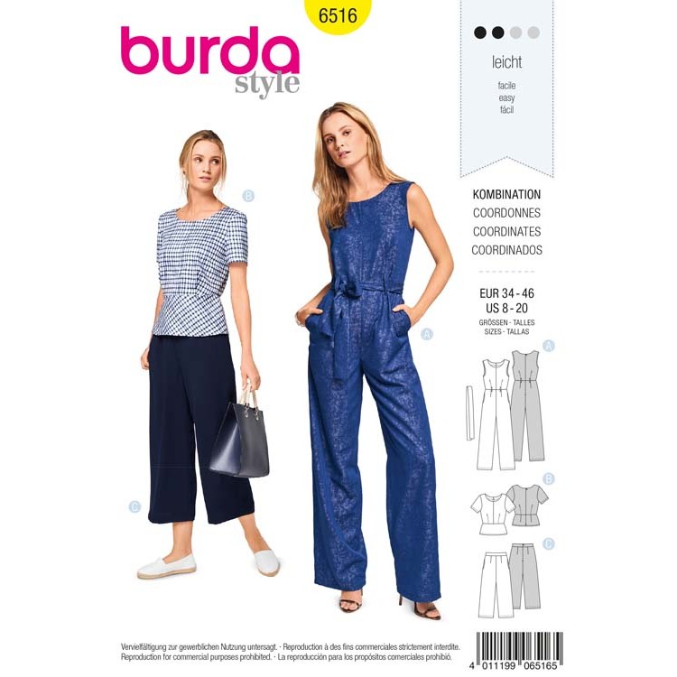 Patron Burda 6516 - Combinaison, haut, pantalon