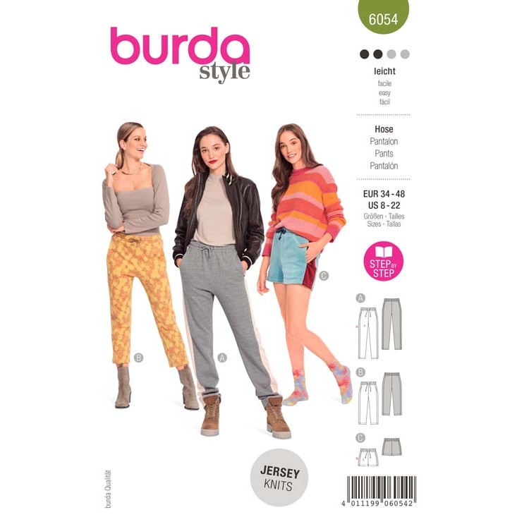 Patron Burda 6054 - Pantalons de jogging en trois longueurs avec bandes latérales