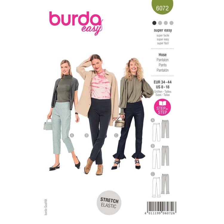 Patron Burda 6072 - Pantalons de forme étroite avec fermeture à glissière latérale
