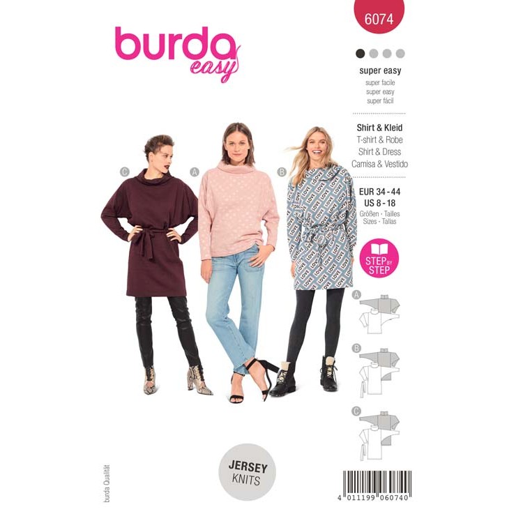 Patron Burda 6074 - T-shirt, robe à col roulé ample