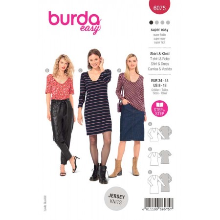 Patron Burda 6075 - T-shirt, robe forme droite avec encolure en V