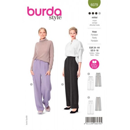 Patron Burda 6079 - Pantalon ample avec pinces et ceinture en forme