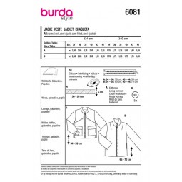 Patron Burda 6081 - Veste avec fermeture à glissière et col droit