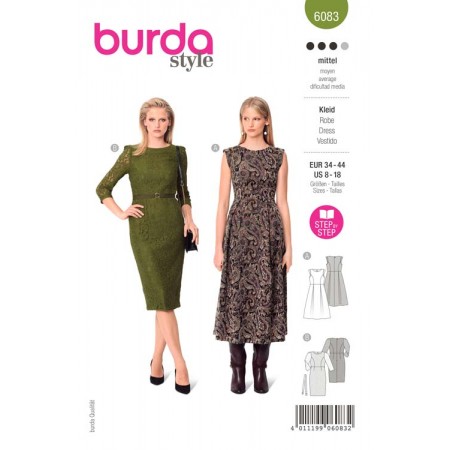 Patron Burda 6083 - Robe festive à jupe ample ou robe fourreau en dentelle