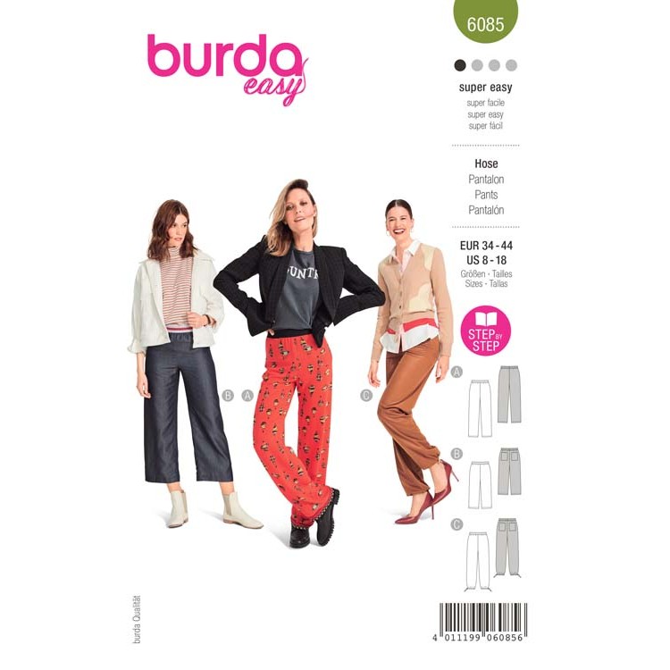 Patron Burda 6085 - Pantalon à ceinture élastique et jambes droites