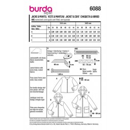 Patron Burda 6088 - Vestes, manteau sportifs avec fermeture à glissière
