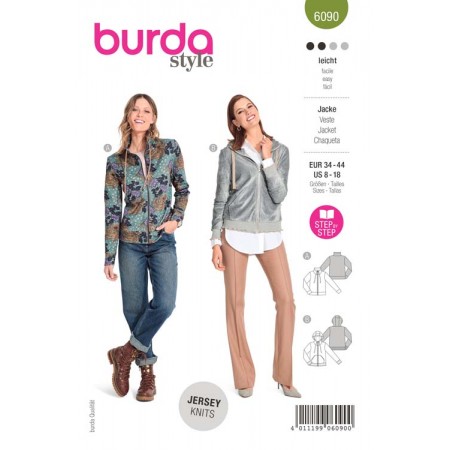 Patron Burda 6090 - Veste sweat-shirt avec fermeture à glissière