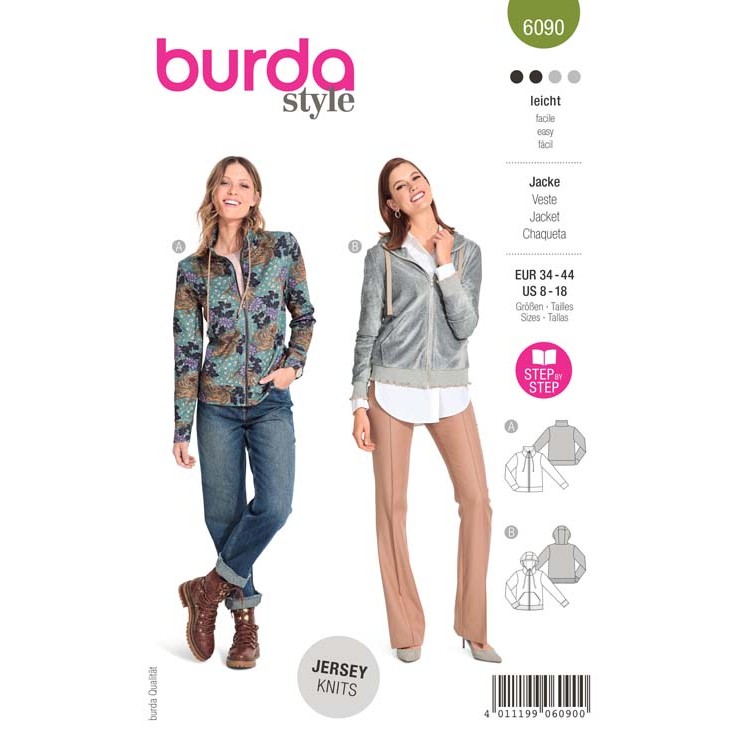 Patron Burda 6090 - Veste sweat-shirt avec fermeture à glissière