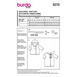 Patron Burda 9270 - Veste à capuche, manteau avec liens à nouer