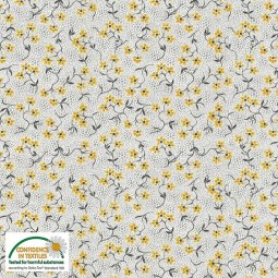 Tissu faux uni - Filippa's Line - Fleurs jaunes fond gris clair