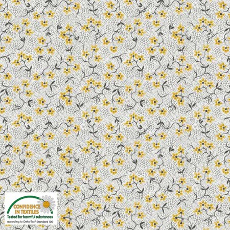 Tissu faux uni - Filippa's Line - Fleurs jaunes fond gris clair