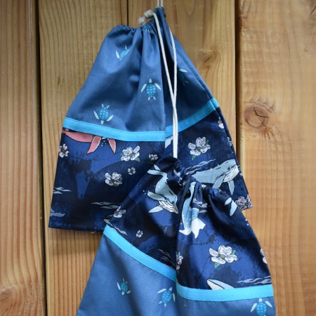 Kit de couture : Duo pochons bicolores bleu