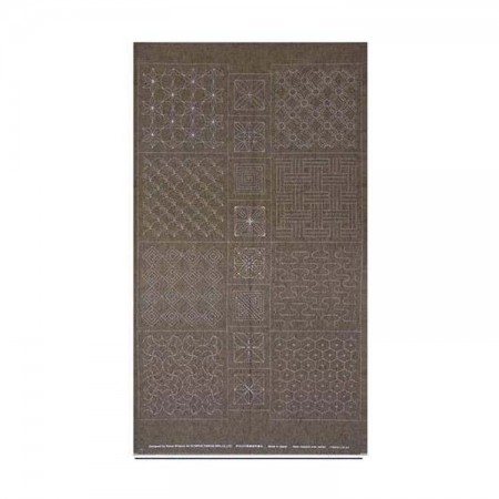Coupon tissu sashiko préimprimé 61 x 108 cm  - 9 Panneaux taupe