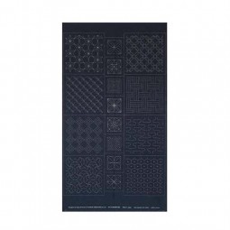 Coupon tissu sashiko préimprimé 61 x 108 cm  - 9 Panneaux carré indigo