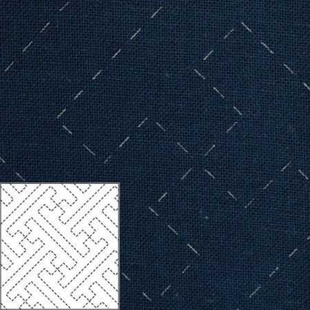 Coupon tissu sashiko préimprimé navy - Sayagata