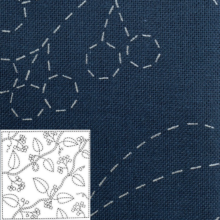 Coupon tissu sashiko préimprimé navy - Baies