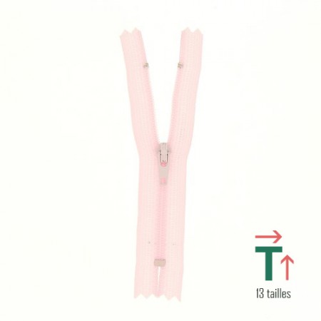 Fermeture à glissière non séparable polyester n°2 - Rose pâle Fermeture à glissière non séparable polyester n°2 - Rose pâle