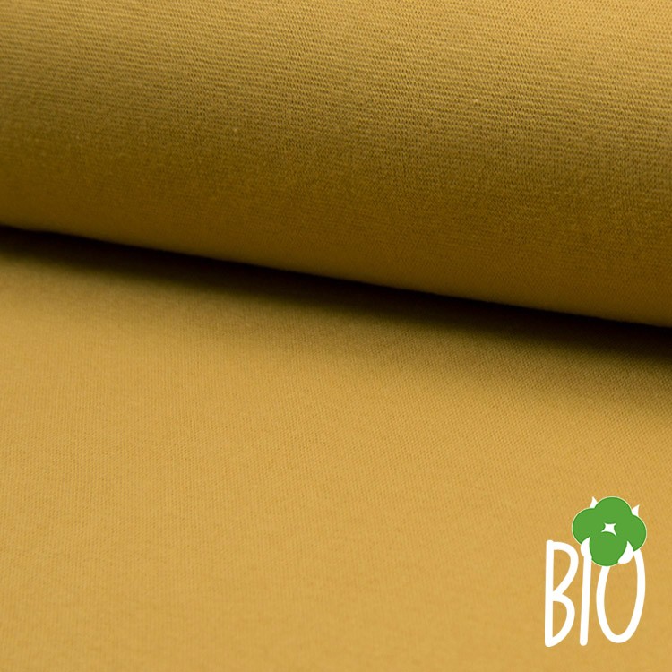 Tissu Bord-côte biologique - Lisse jaune moutarde