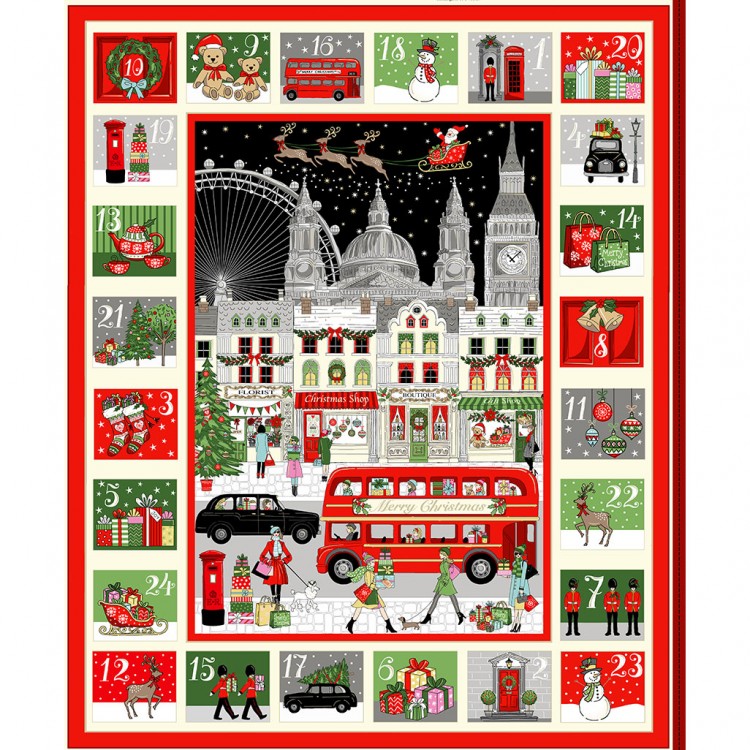 Tissu Noël - Calendrier de l'avent - London advent