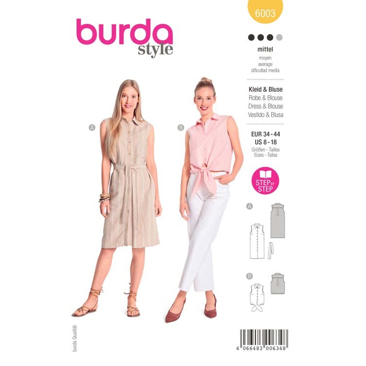 Patron Burda 6003 - Robe ou blouse chemisier sans manches