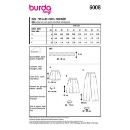 Patron Burda 6008 - Pantalon ou short taille élastiquée