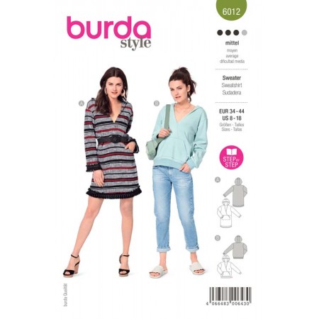 Patron Burda 6012 - Sweat-shirt ou robe à capuche