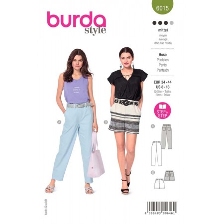 Patron Burda 6015 - Pantalon ou short taille élastiquée