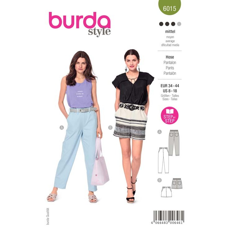 Patron Burda 6015 - Pantalon ou short taille élastiquée