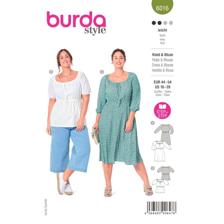 Patron Burda 6016 - Robe ou blouse encolure Carmen
