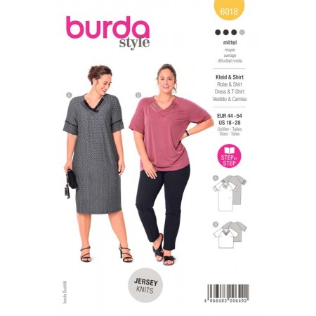 Patron Burda 6018 - Robe ou tee-shirt encolure en V