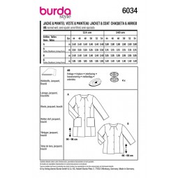 Patron Burda 6034 - Manteau ou veste sans col