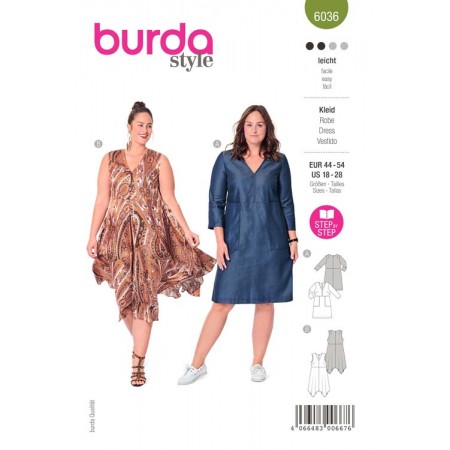 Patron Burda 6036 - Robe à volants asymétriques